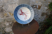 Large Red Lobster Bowl with Blue Rim