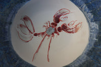 Large Red Lobster Bowl with Blue Rim