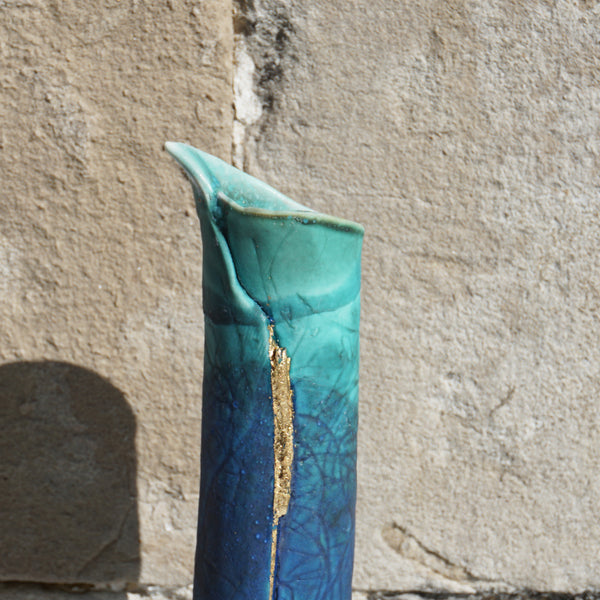 Bamboo Vase - Blue & Gold
