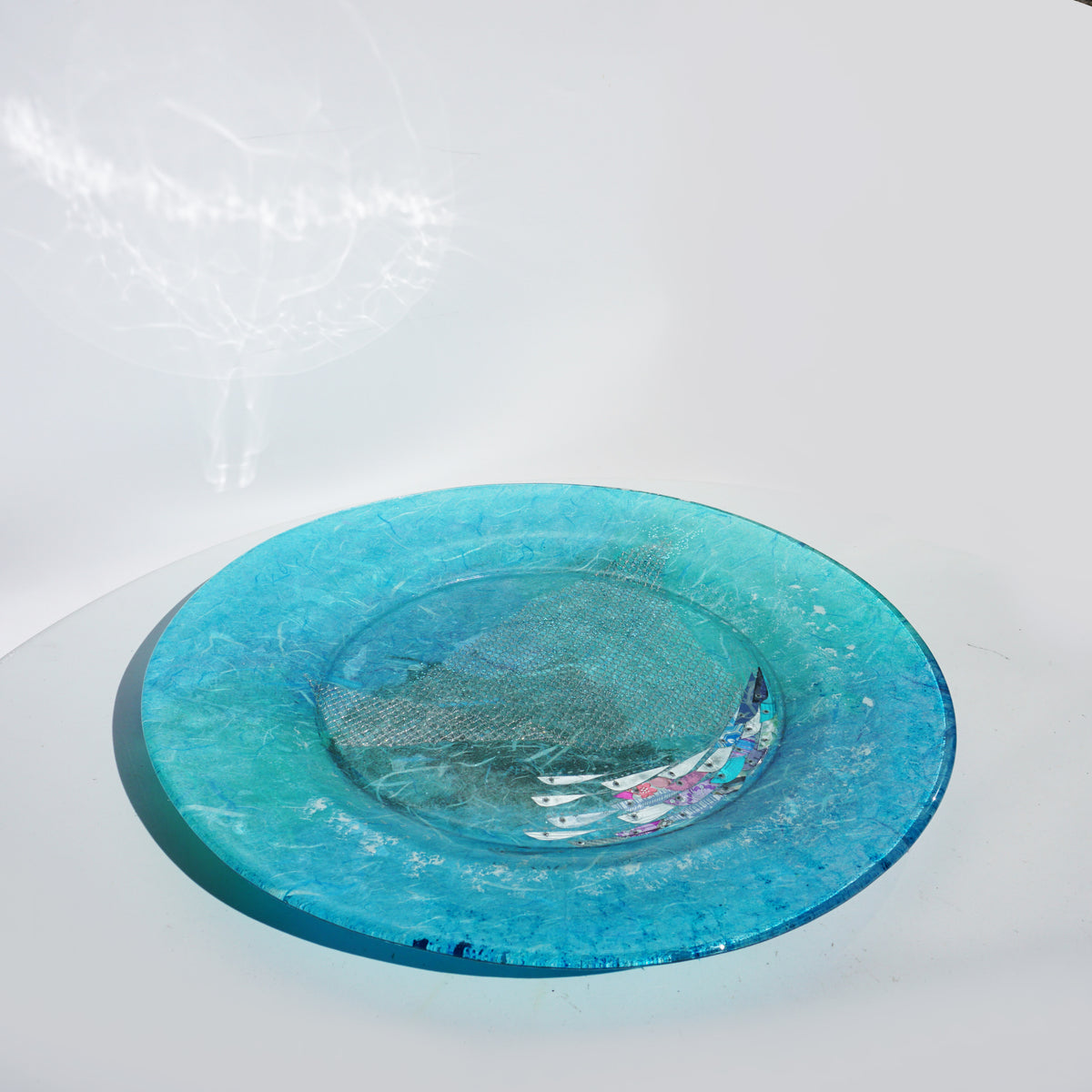 Large Plate - Blue & Silver