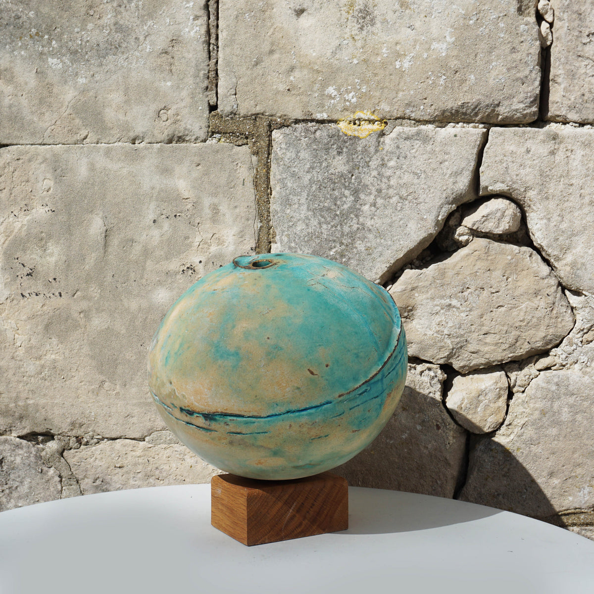 Blue Earth Globe on Oak