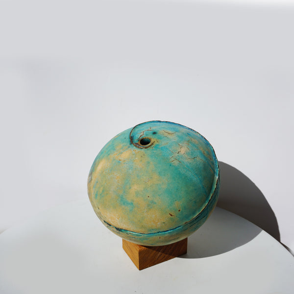 Blue Earth Globe on Oak