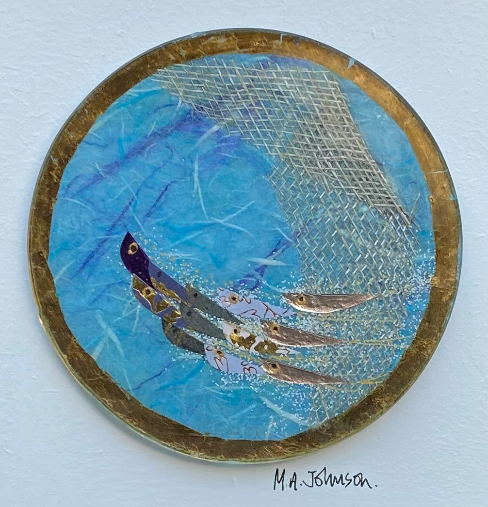 Square Panel (Small) - Round with Fish (Blue)
