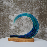 Large Wave on a Wood Base