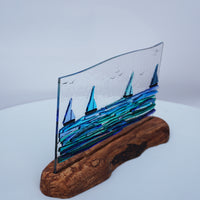 Single Oblong Panel with 4 Blue Boats