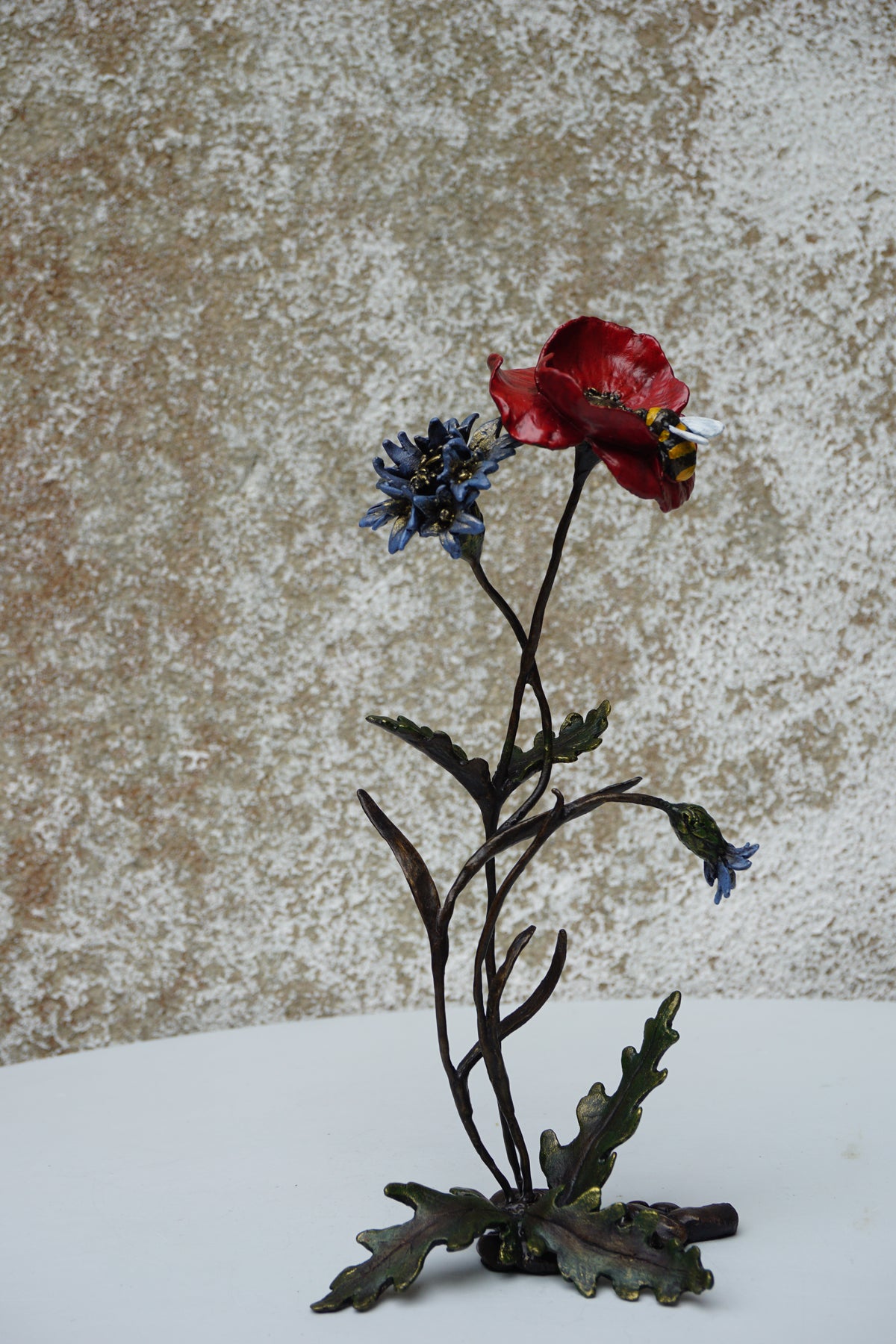 Poppy with Cornflower and Bee