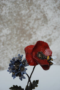 Poppy with Cornflower and Bee