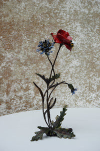 Poppy with Cornflower and Bee