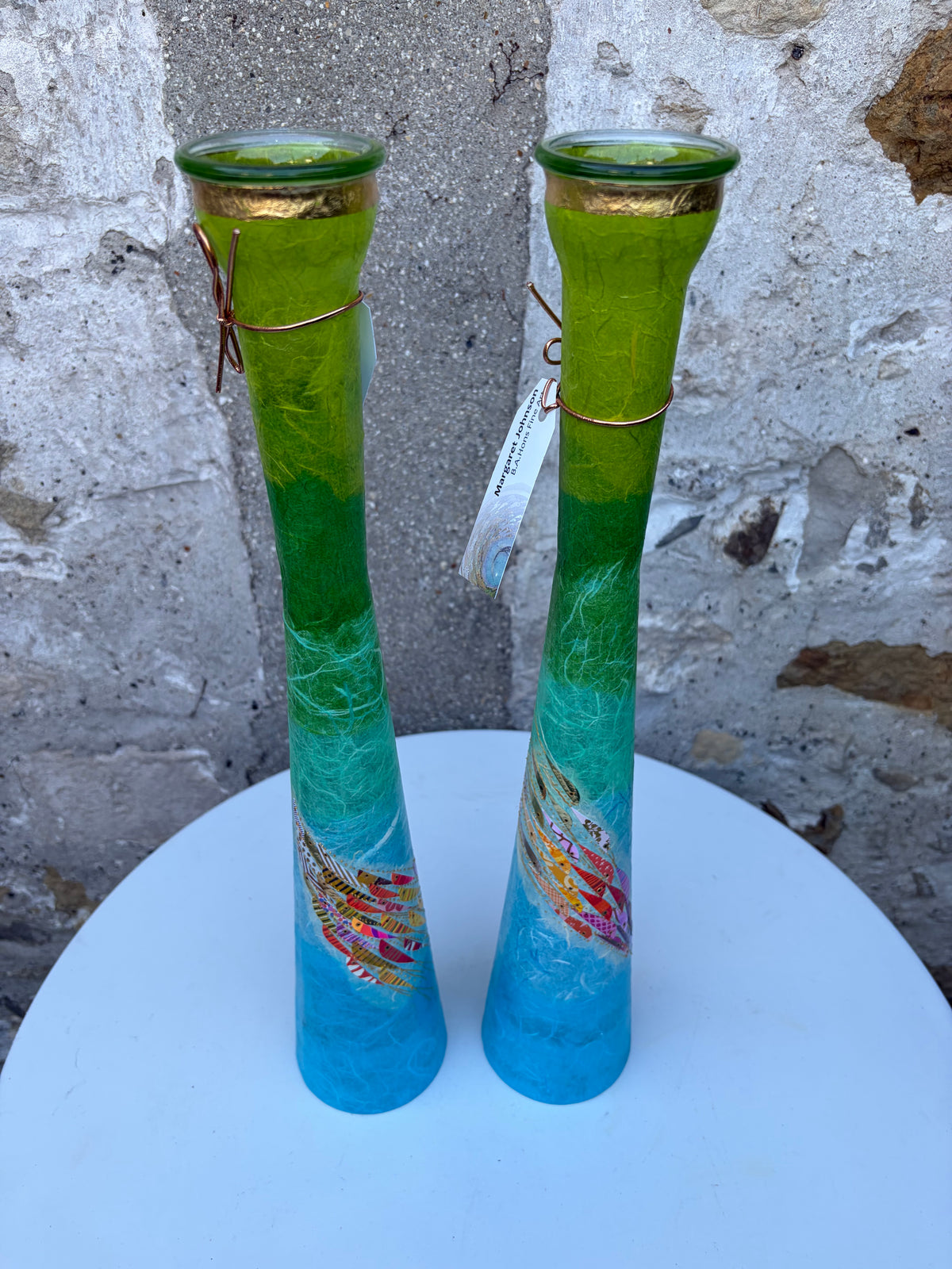 Lily Vase Pair - Large (Green/Blue)