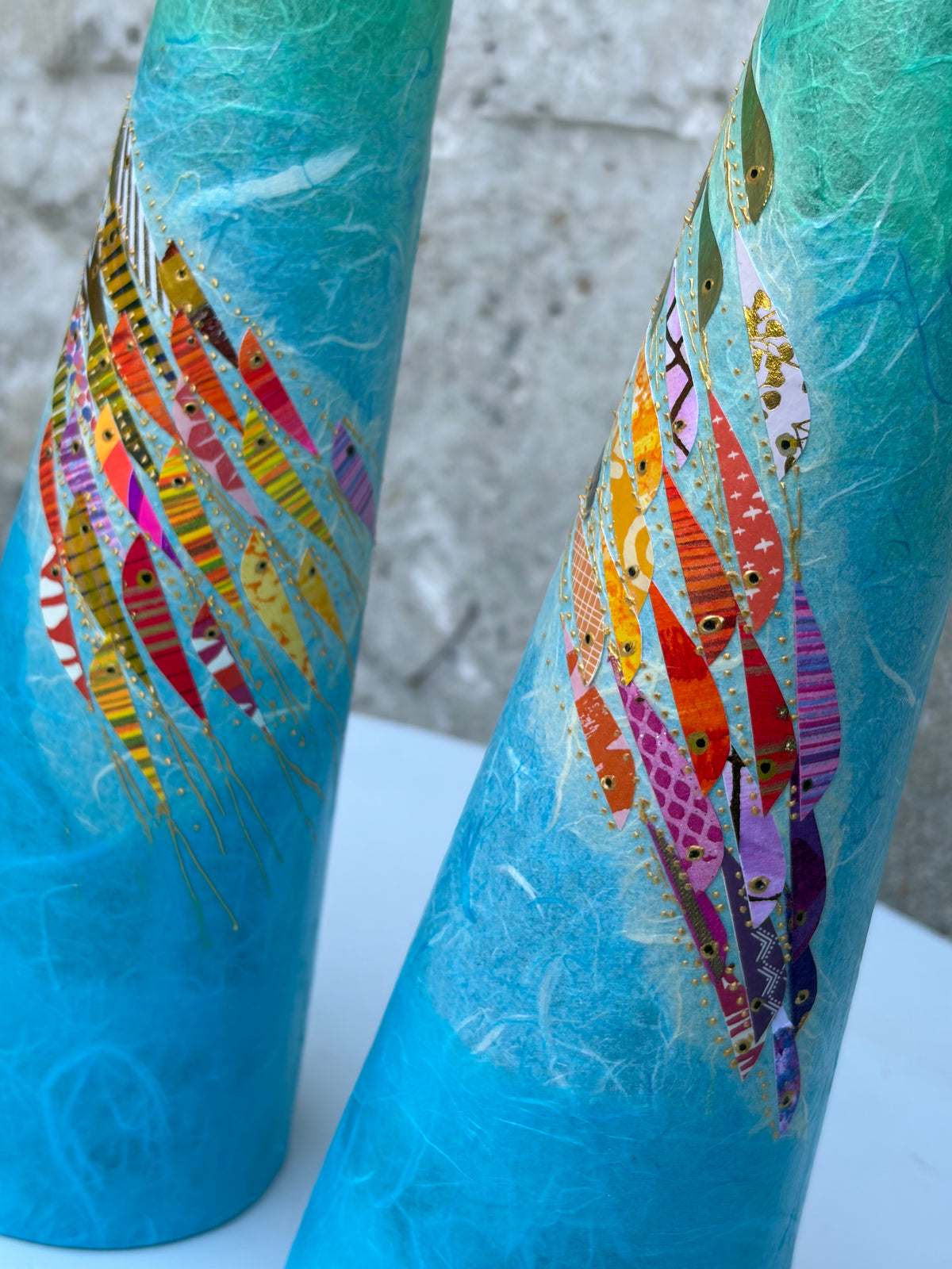 Lily Vase Pair - Large (Green/Blue)