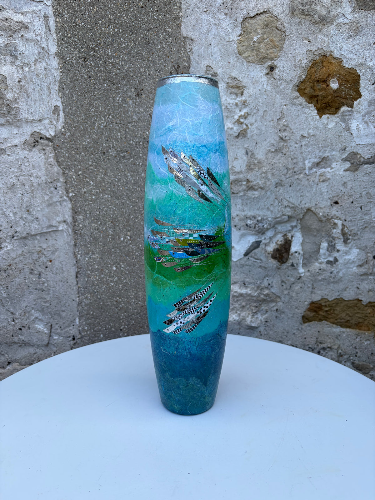 Tall Ellipse Vase - Silver Rim
