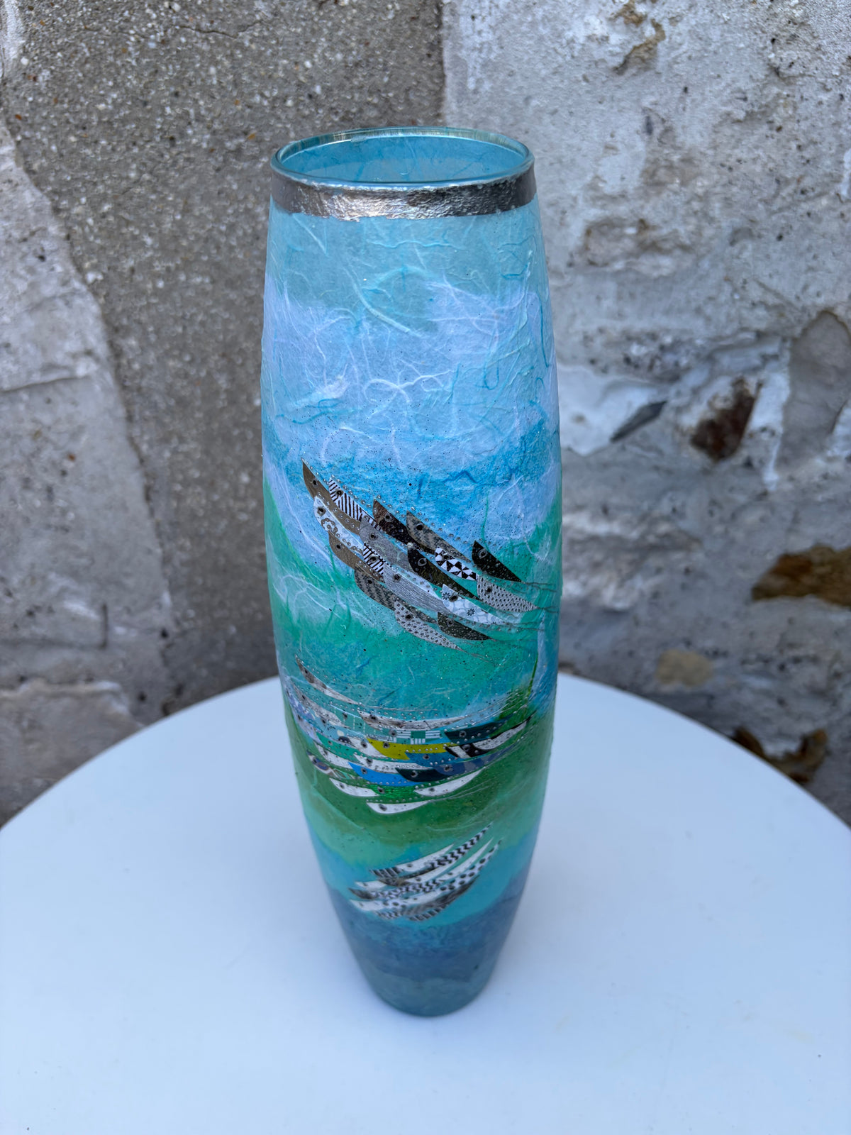 Tall Ellipse Vase - Silver Rim