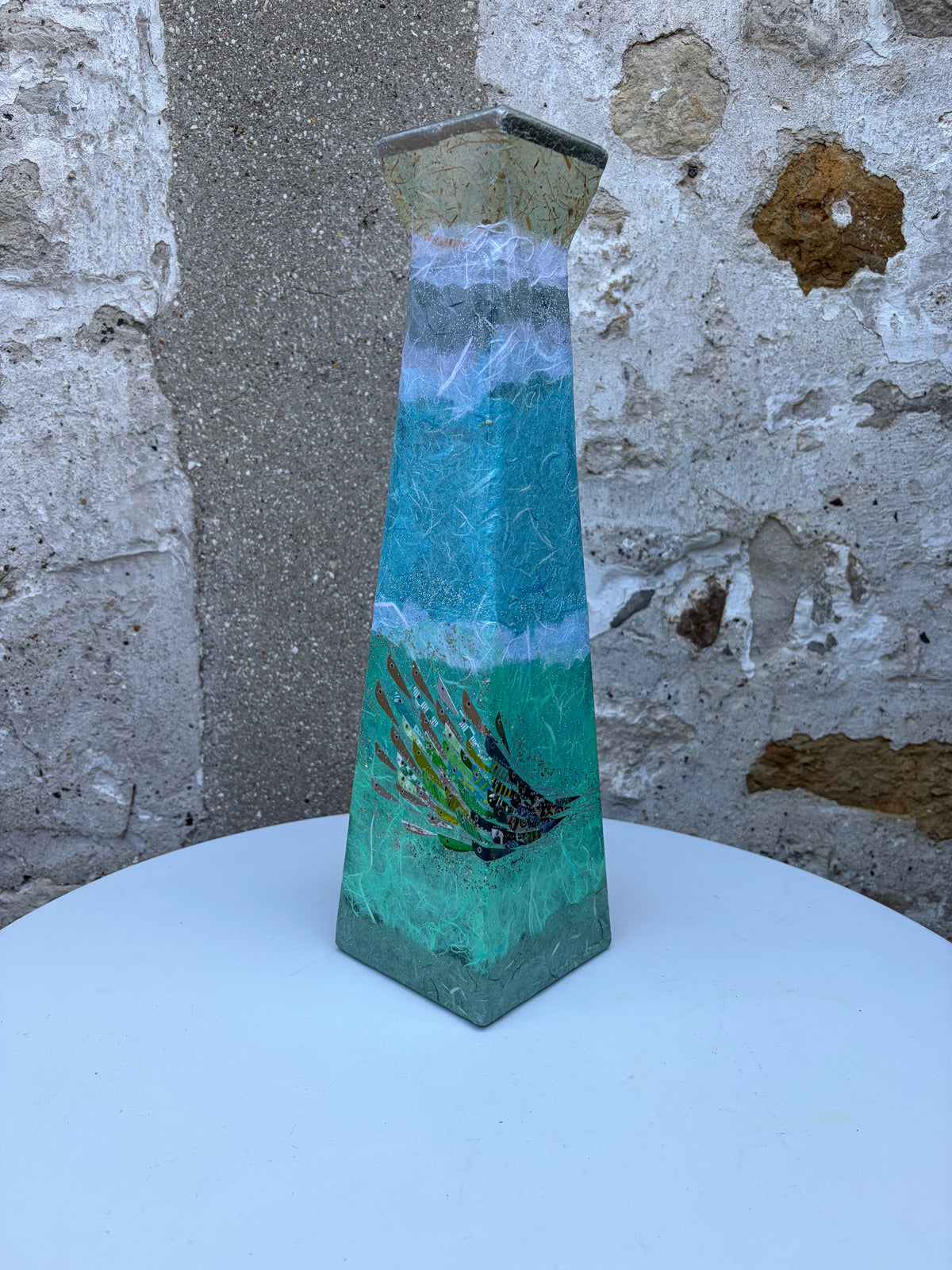 Pyramid Vase - Medium (Blue/Aqua)