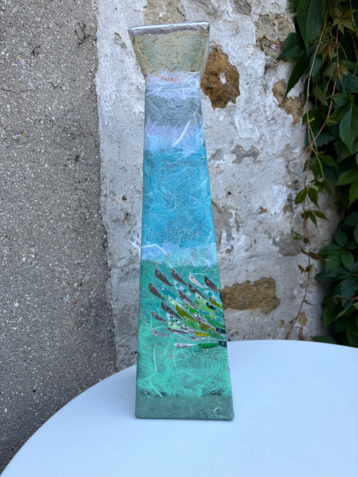 Pyramid Vase - Medium (Blue/Aqua)
