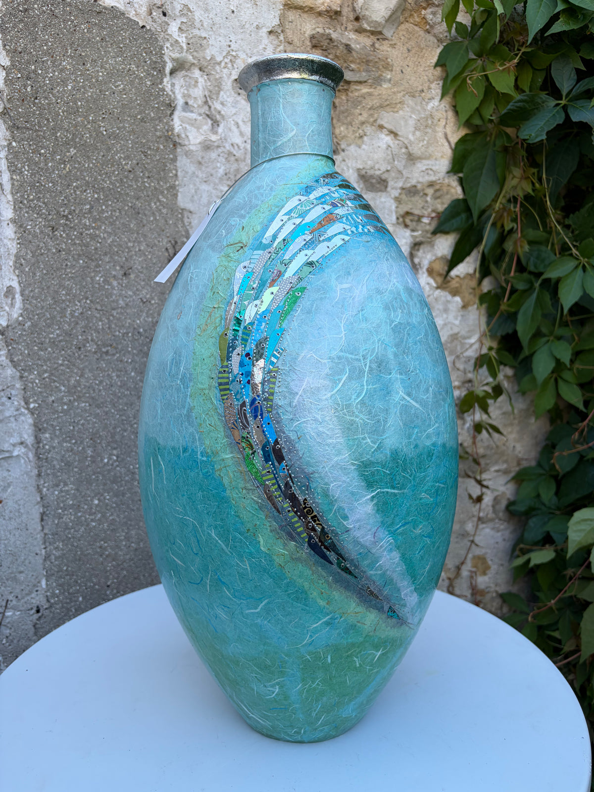 Large Oval Vase - Silver Rim
