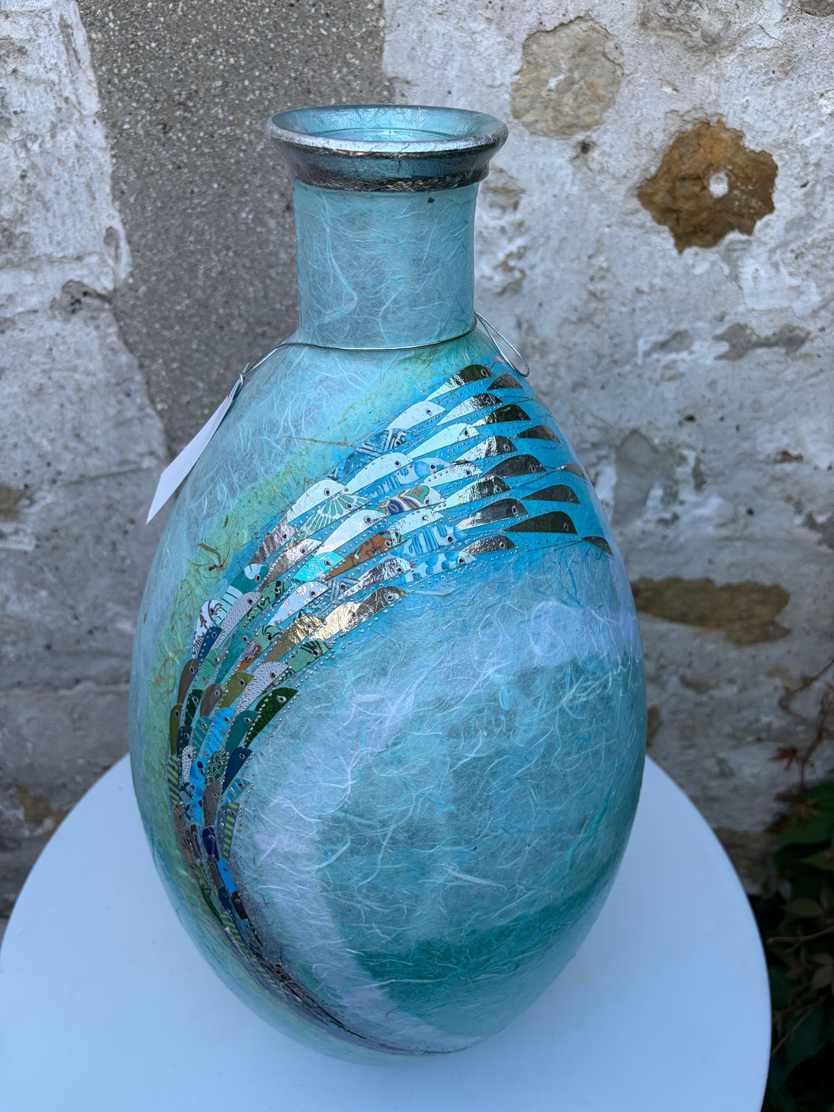 Large Oval Vase - Silver Rim