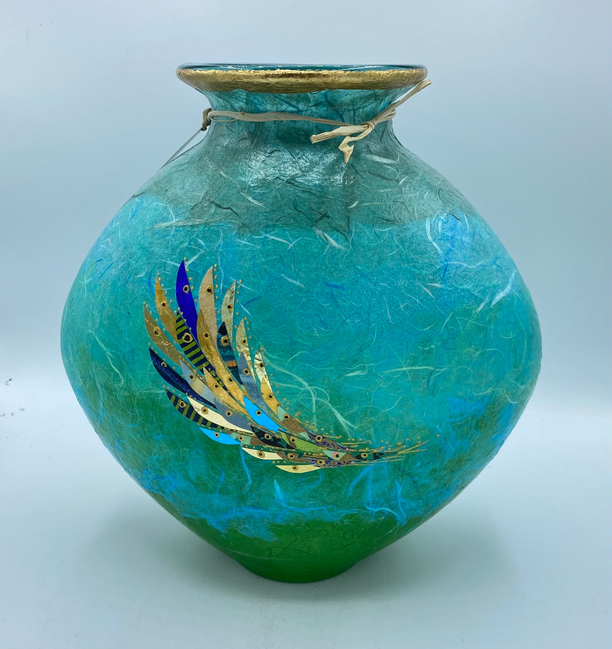 Curved Vase - Green with Gold Rim