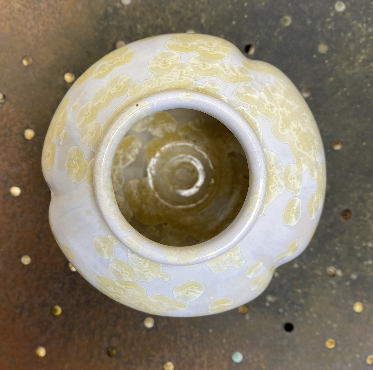 Crystalline Glazed Pot - Yellow/Cream