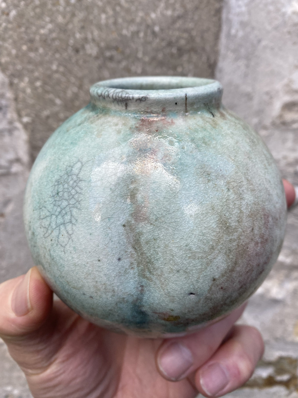Raku Stoneware Copper Glaze Pot