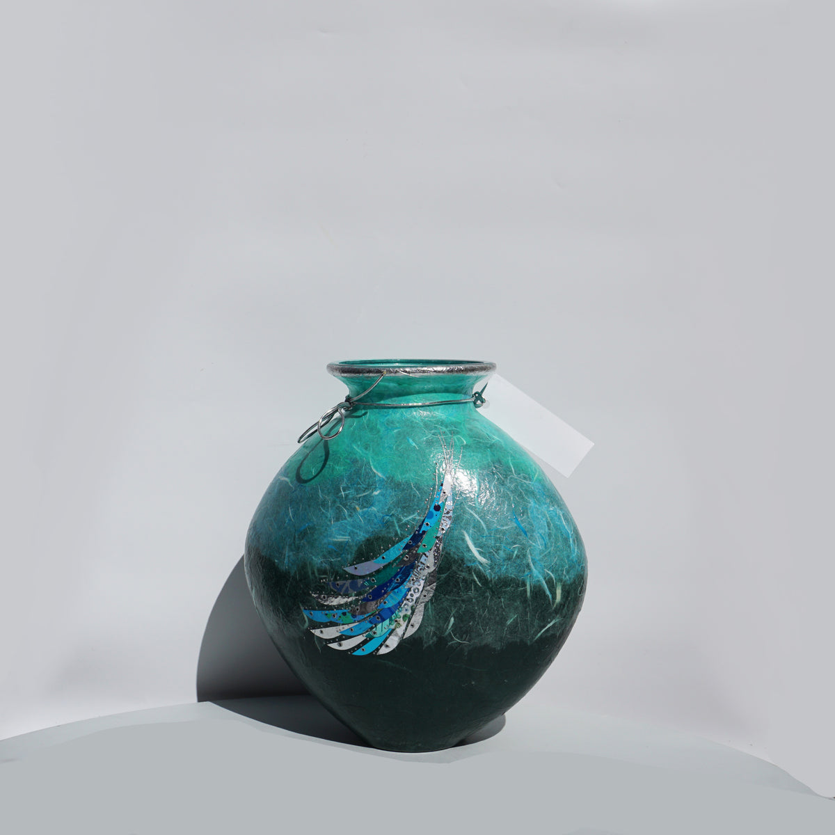 Curved Vase - Dark Green & Silver