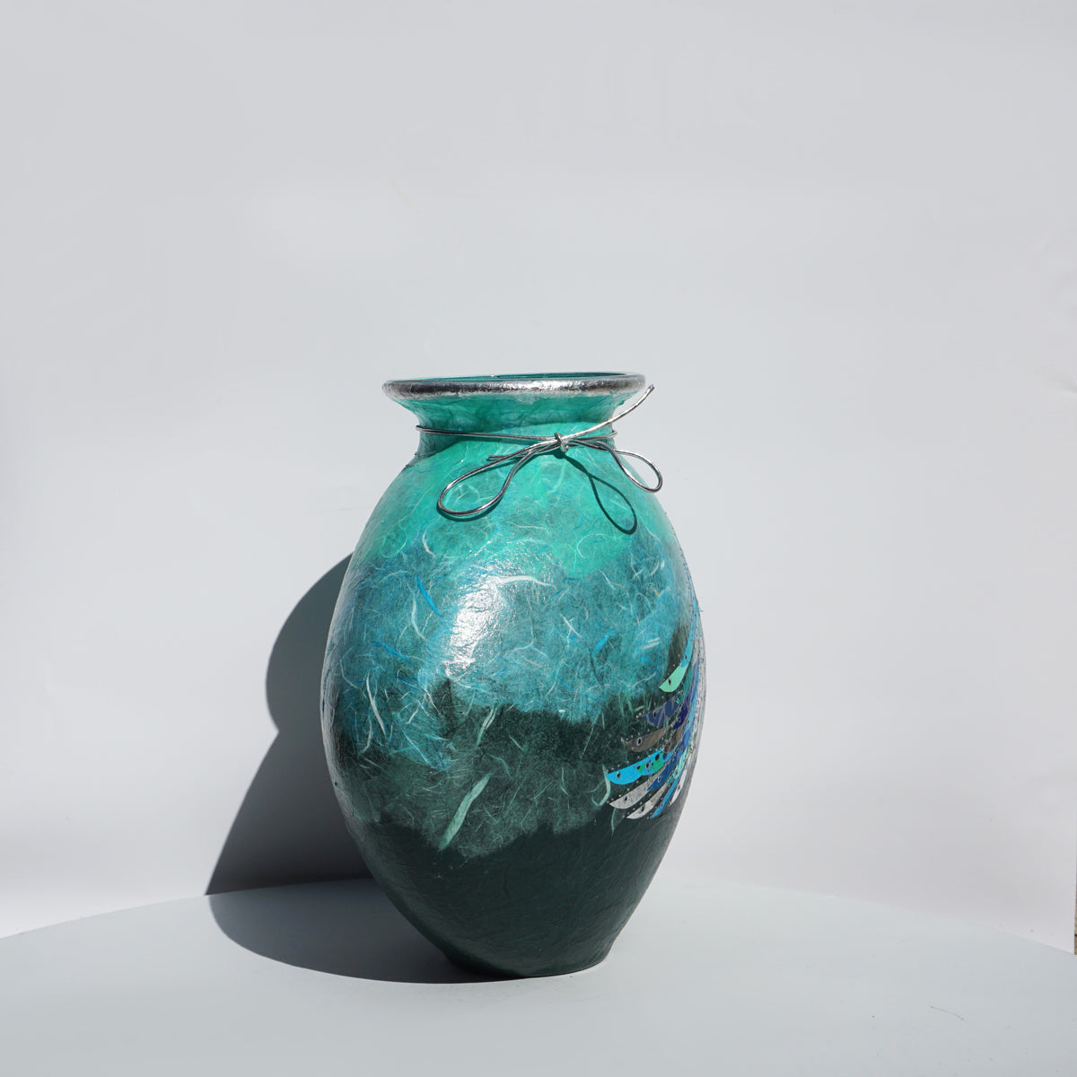 Curved Vase - Dark Green & Silver