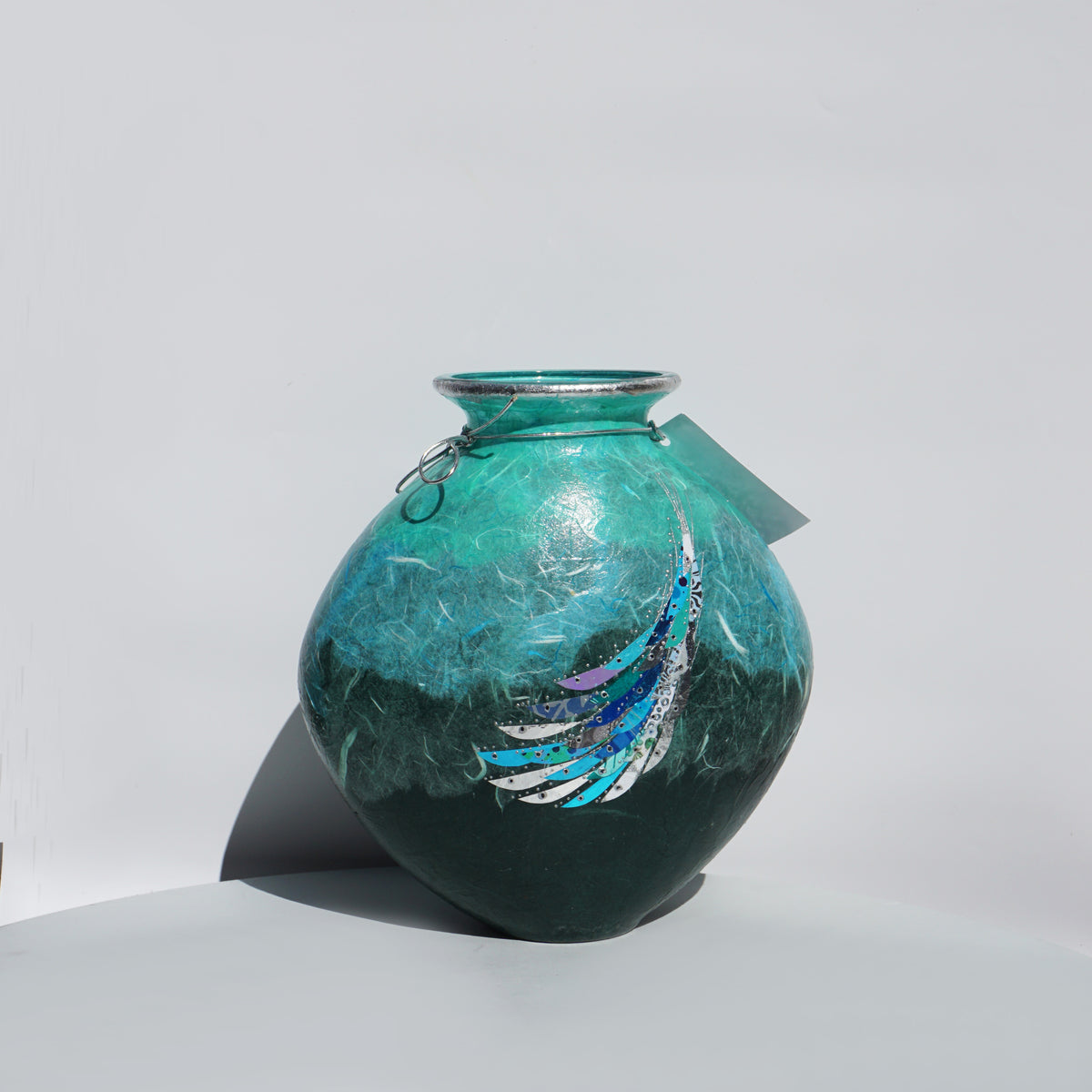 Curved Vase - Dark Green & Silver