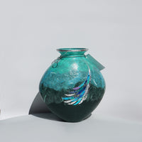 Curved Vase - Dark Green & Silver