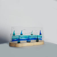 Blue Boats Panel with 3 Freestanding Boats