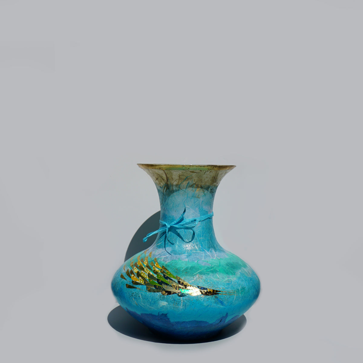 Onion Vase - Aqua & Gold