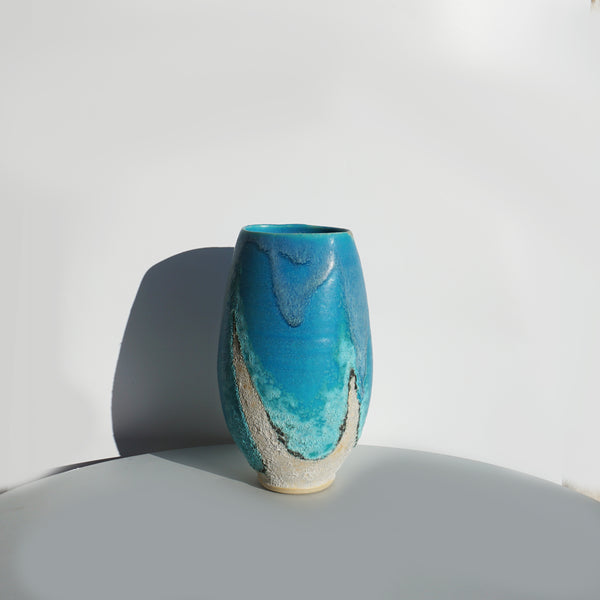 Turquoise Flattened Vase - Large