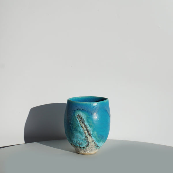 Turquoise Flattened Vase - Medium