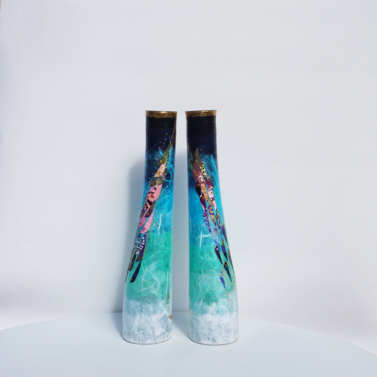 Medium Wonky Bottles- Blue & Gold