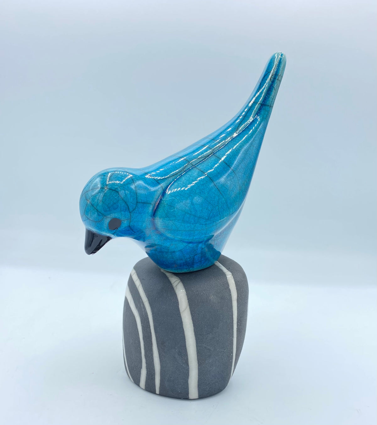 Raku Bird on Pebble - Turquoise