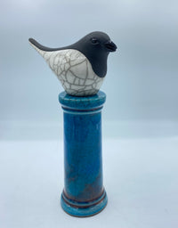 Raku Bird on Plinth - Black & White