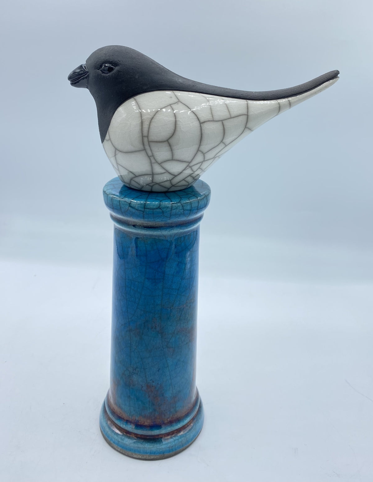 Raku Bird on Plinth - Black & White