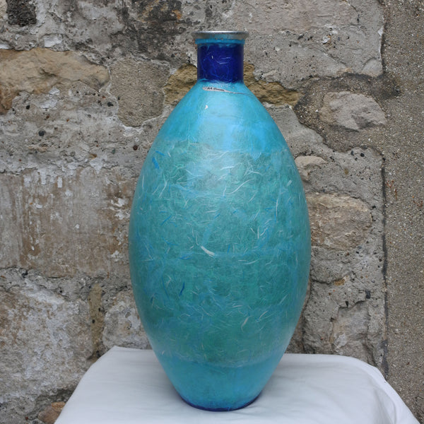 Tall Fat Bottle Vase (Dark Blue Rim)