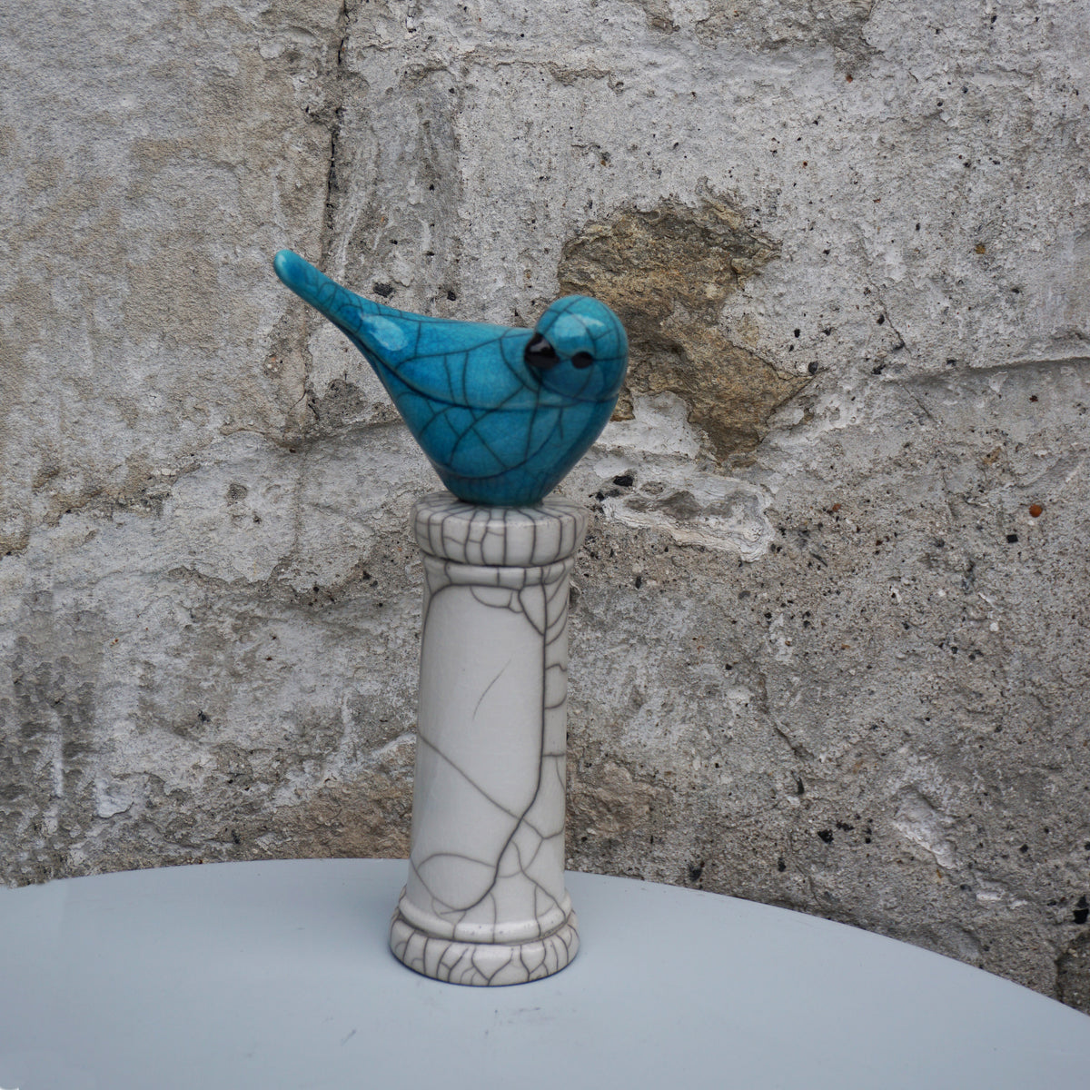 Raku Bird on Plinth - Turquoise