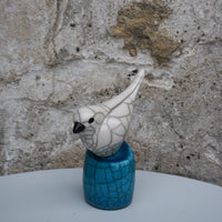 Raku Bird on Pebble - White